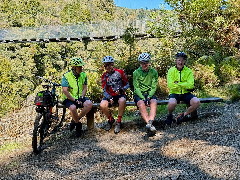 Timber Trail, resting by a suspension bridge