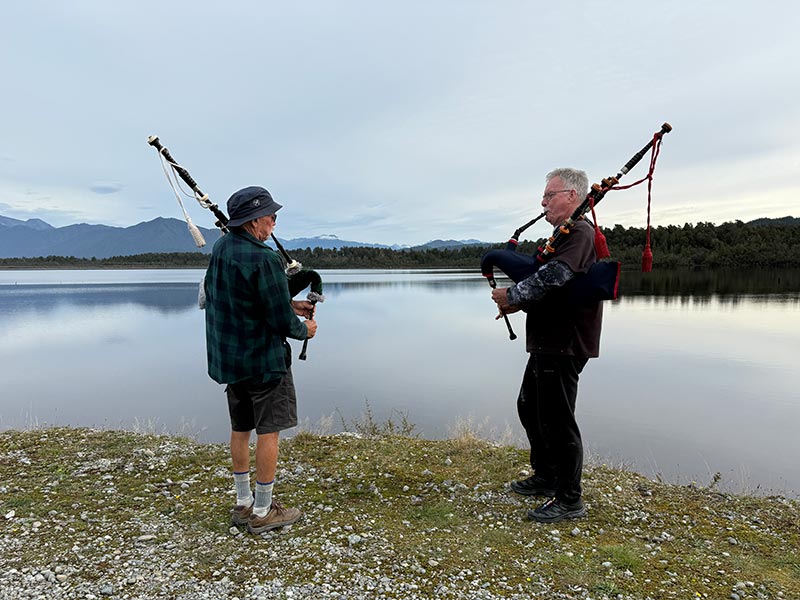 bagpipers on the west coast wilderness trail